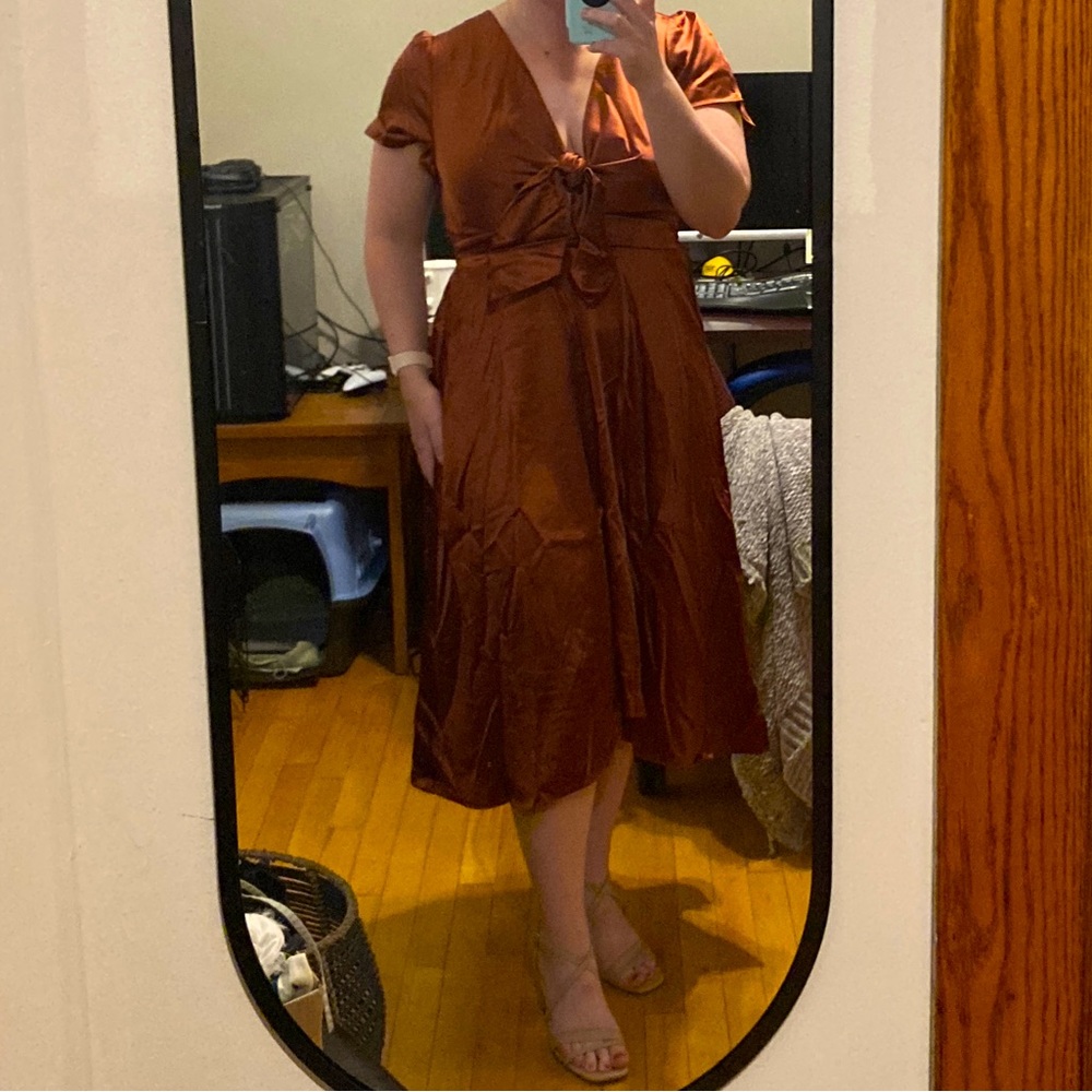 Poppy satin midi dress in cinnamon